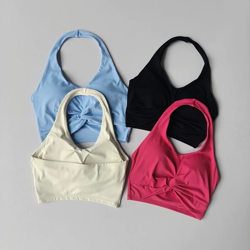 Pilates Yoga Top - Biustonosz sportowy z wiązaniem na szyi,